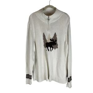 CJ Banks Christmas Winter mock neck quarter zip sweater moose graphic size 1X